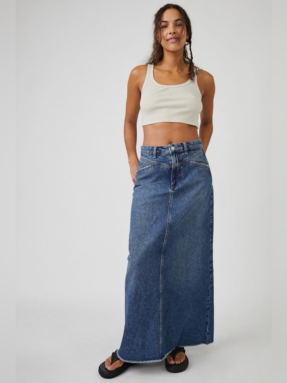 EUC size 14 Free People Come As You Are Denim Maxi Skirt